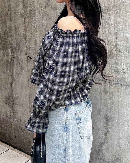 INGNI(イング) ビッグリボンチェック柄オフショルブラウス コン/チェック