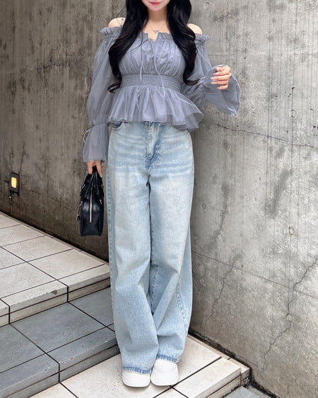 INGNI(イング) グリッターラメデニムワイドパンツ デニム/ライトブルー