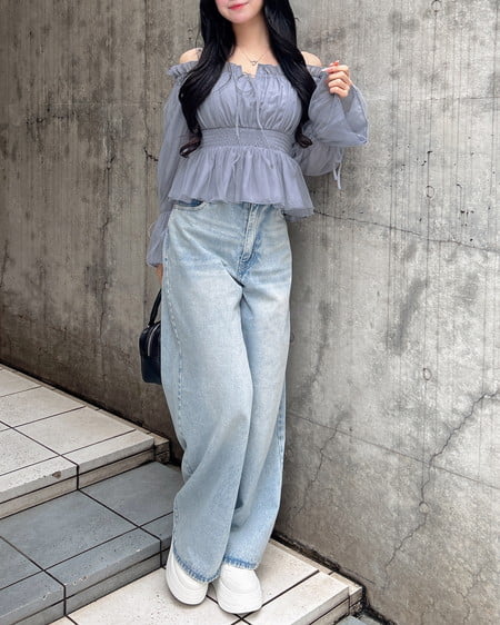 INGNI(イング) グリッターラメデニムワイドパンツ デニム/ライトブルー