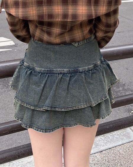 INGNI（イング） ベルト付デニムフリルミニスカパン ﾃﾞﾆﾑ/ﾌﾞﾙｰ