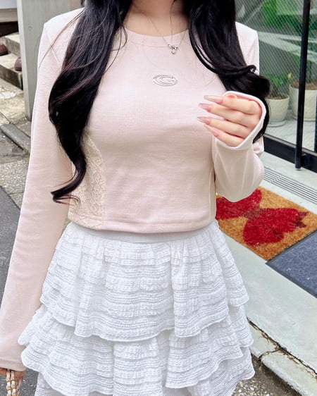 INGNI(イング) サイドレース胸ロゴロングTシャツ ライトピンク