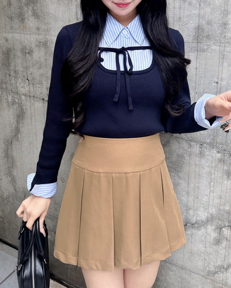 INGNI（イング） シャツドッキングフロントリボンニット ｺﾝ/ﾌﾞﾙｰｽﾄﾗｲﾌﾟ