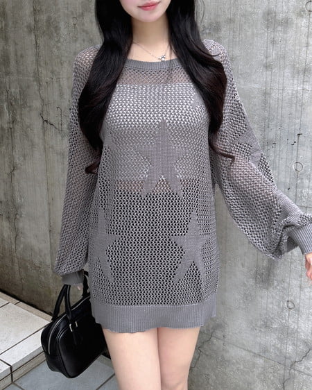 INGNI（イング） アソート柄メッシュチュニックニット ｸﾞﾚｰ