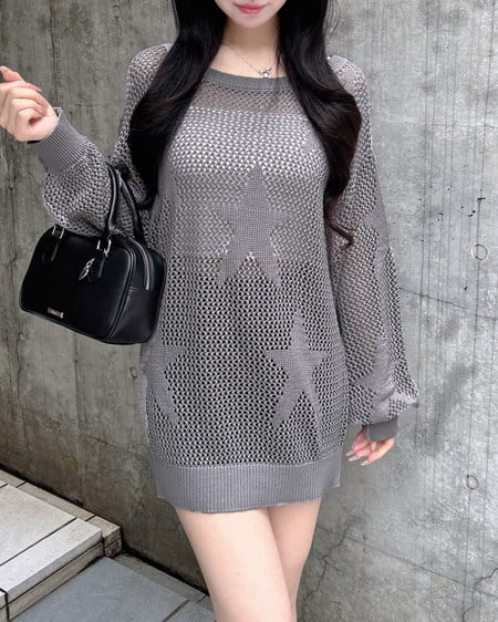 INGNI（イング） アソート柄メッシュチュニックニット ｸﾞﾚｰ