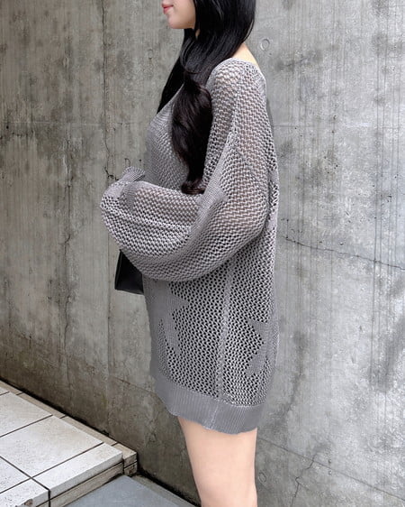 INGNI（イング） アソート柄メッシュチュニックニット ｸﾞﾚｰ