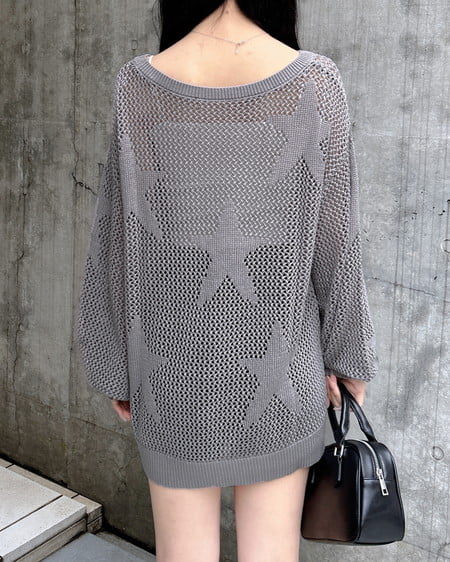 INGNI（イング） アソート柄メッシュチュニックニット ｸﾞﾚｰ