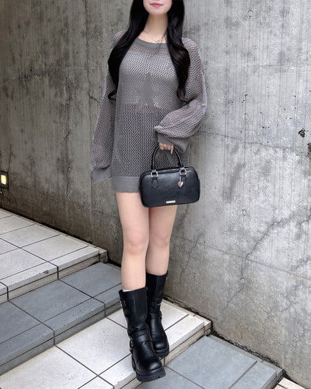 INGNI（イング） アソート柄メッシュチュニックニット ｸﾞﾚｰ