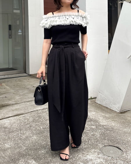 INGNI（イング） リボンワイドパンツ ｸﾛ