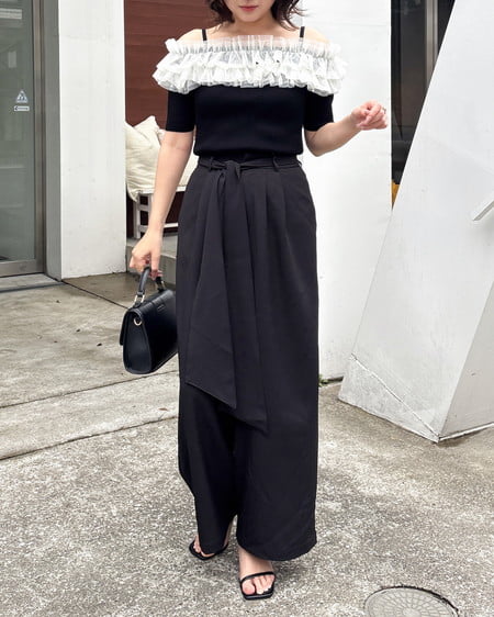 INGNI（イング） リボンワイドパンツ ｸﾛ