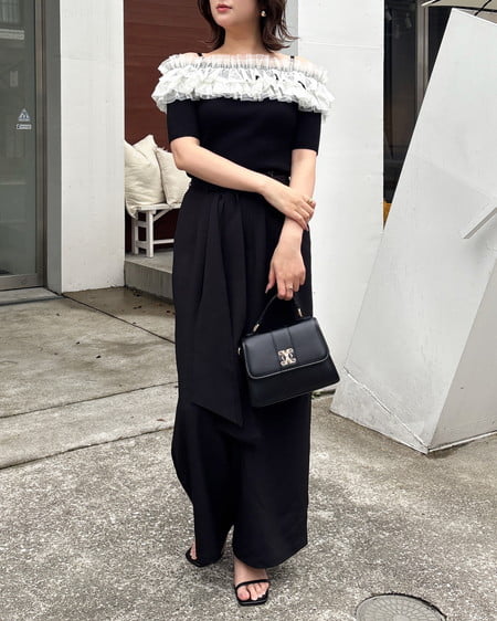 INGNI（イング） リボンワイドパンツ ｸﾛ