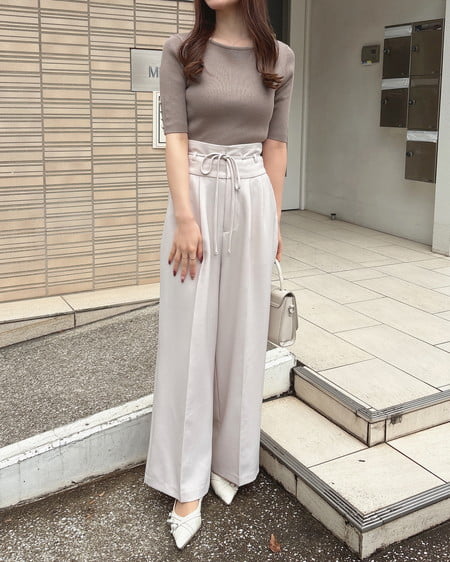 INGNI（イング） 袖金ボタンボートネック半袖ニット ﾓｶ