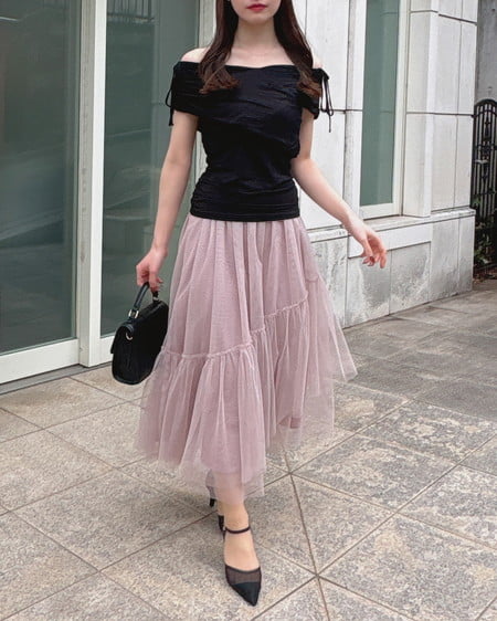 INGNI（イング） ギャザークロスオフショルトップス ｸﾛ