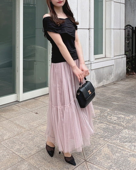 INGNI（イング） ラメチュールフレアスカート ﾋﾟﾝｸ