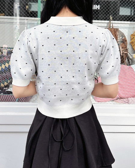 INGNI（イング） 襟付ドット柄半袖ニットカーディガン ｵﾌﾎﾜｲﾄ/ｸﾛ