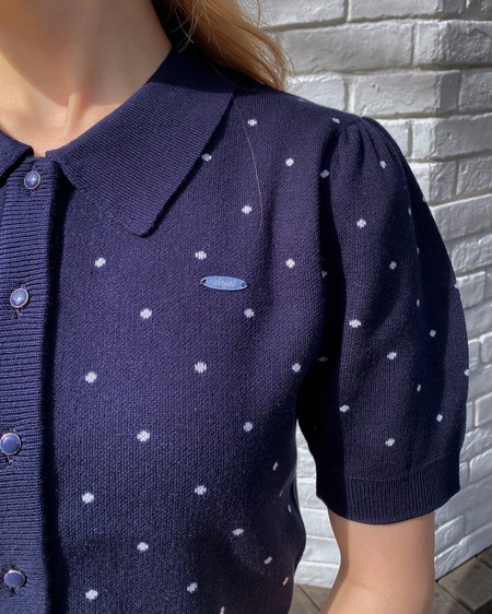 INGNI（イング） 襟付ドット柄半袖ニットカーディガン ｺﾝ/ｵﾌﾎﾜｲﾄ
