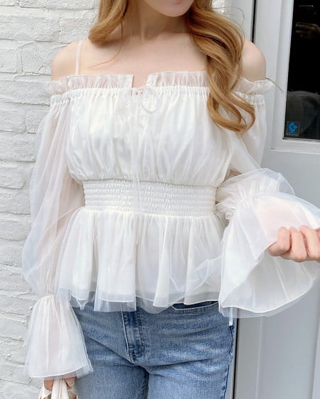 INGNI(イング) チュールオフショルブラウス オフホワイト