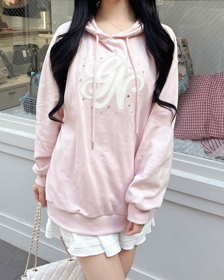 INGNI（イング） キルティングロゴスウェットパーカー ﾗｲﾄﾋﾟﾝｸ/ｵﾌﾎﾜｲﾄ