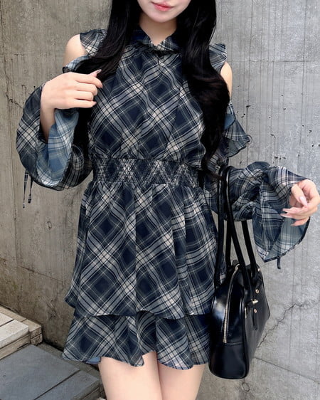 2Wayリボン肩あきフリルミニワンピース