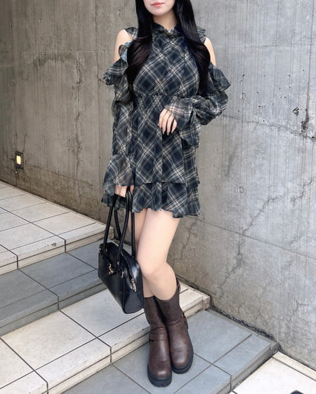 INGNI（イング） 2Wayリボン肩あきフリルミニワンピース ｺﾝ/ﾁｪｯｸ