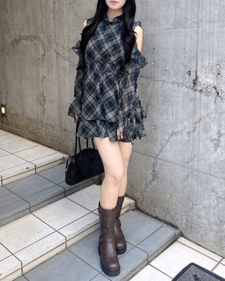 INGNI（イング） 2Wayリボン肩あきフリルミニワンピース ｺﾝ/ﾁｪｯｸ