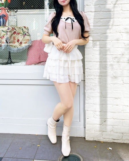 INGNI(イング) ビジュー飛ばしレイヤード風ニット ピンク/オフホワイト