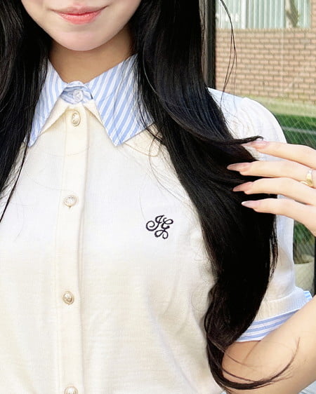 INGNI（イング） Wカラー配色半袖ポロニット ｵﾌﾎﾜｲﾄ/ﾌﾞﾙｰｽﾄﾗｲﾌﾟ