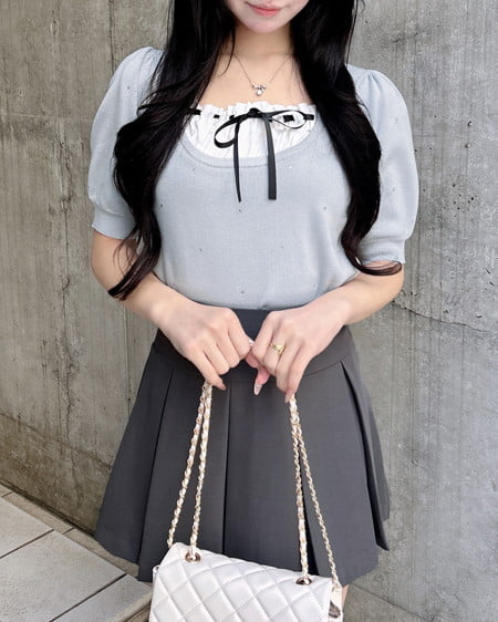 INGNI（イング） ビジュー飛ばしレイヤード風ニット ｻｯｸｽ/ｵﾌﾎﾜｲﾄ