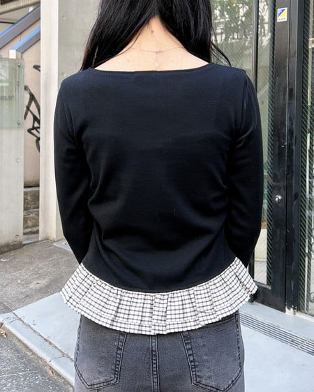 INGNI（イング） チェックリボンレイヤードトップス ｸﾛ
