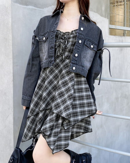 INGNI（イング） 袖リボンクロップド丈Gジャン ｸﾞﾚｰ