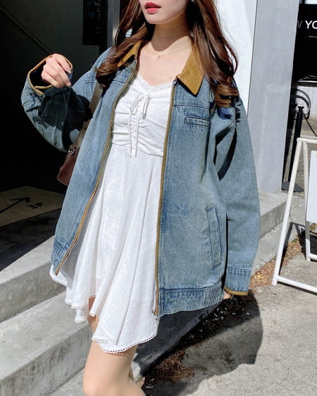 INGNI（イング） 襟袖異素材フロントジップデニムジャケット ﾃﾞﾆﾑ/ﾗｲﾄﾌﾞﾙｰ