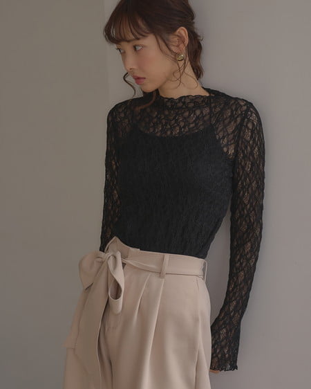 INGNI（イング） ハイネックレーストップス ｸﾛ