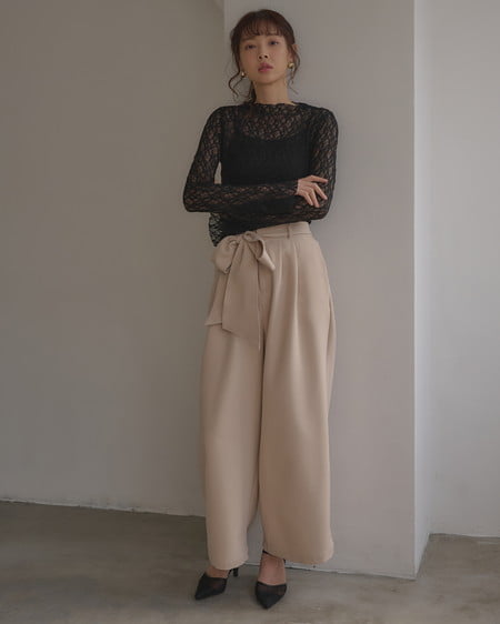 INGNI（イング） ハイネックレーストップス ｸﾛ