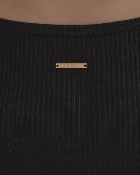 INGNI（イング） プレート付パフスリーブリブニット ｸﾛ