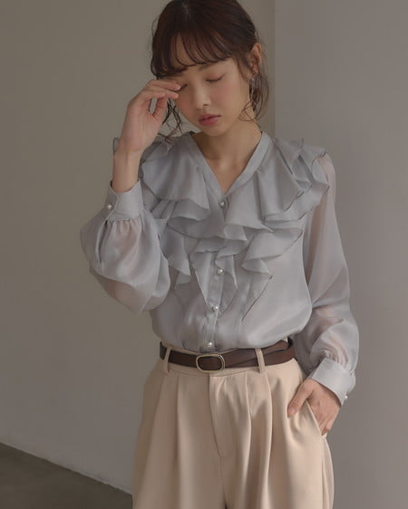 INGNI（イング） フリルブラウス ﾌﾞﾙｰｸﾞﾚｰ