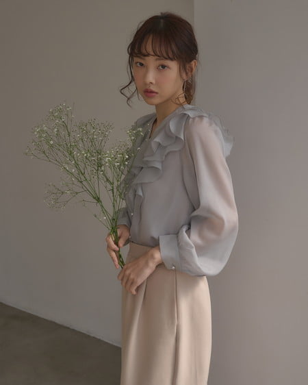 INGNI（イング） フリルブラウス ﾌﾞﾙｰｸﾞﾚｰ