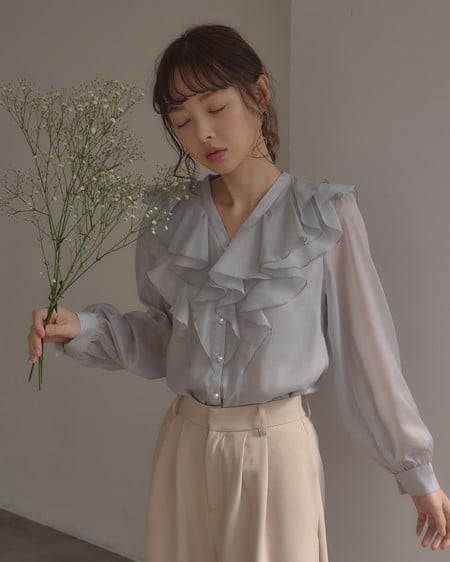 INGNI（イング） フリルブラウス ﾌﾞﾙｰｸﾞﾚｰ