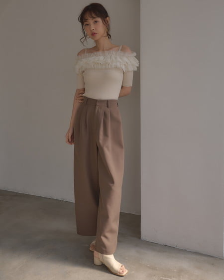 INGNI（イング） チュールオフショルダブルフリル半袖ニット ｱｲﾎﾞﾘｰ/ｱｲﾎﾞﾘｰ