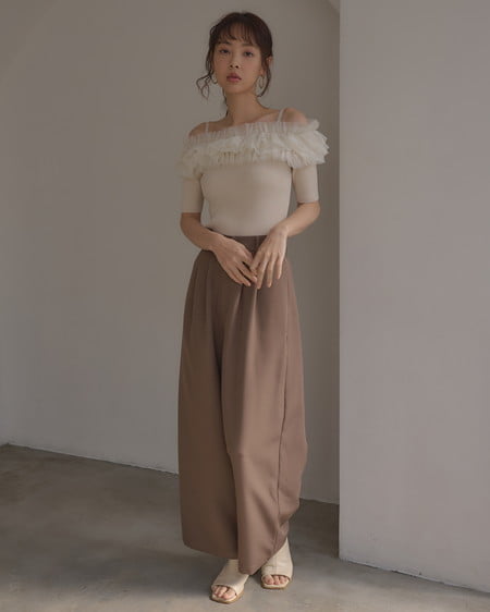 INGNI（イング） チュールオフショルダブルフリル半袖ニット ｱｲﾎﾞﾘｰ/ｱｲﾎﾞﾘｰ