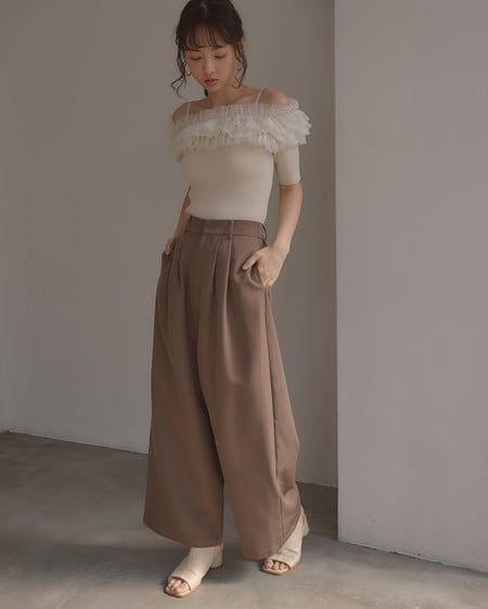 INGNI(イング) リボンワイドパンツ モカ