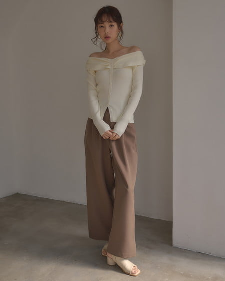 INGNI（イング） フロントボタンオフショルニット ｱｲﾎﾞﾘｰ