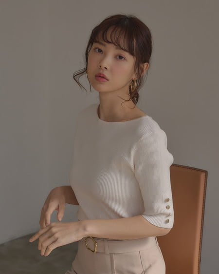 INGNI（イング） 袖金ボタンボートネック半袖ニット ｱｲﾎﾞﾘｰ