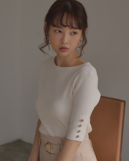 INGNI（イング） 袖金ボタンボートネック半袖ニット ｱｲﾎﾞﾘｰ