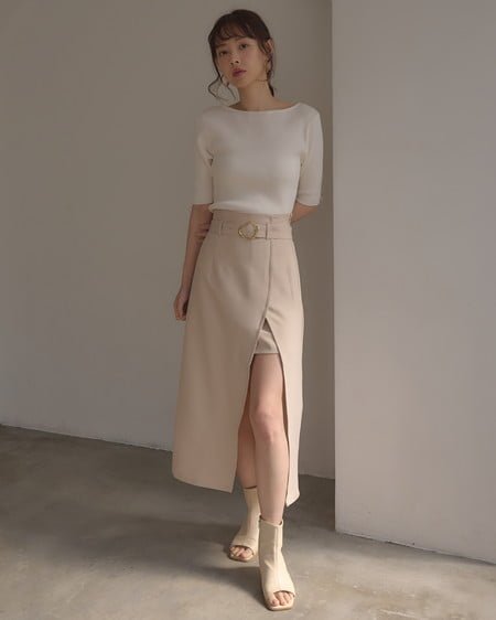 INGNI（イング） 変形バックルIラインスカート ﾍﾞｰｼﾞｭ