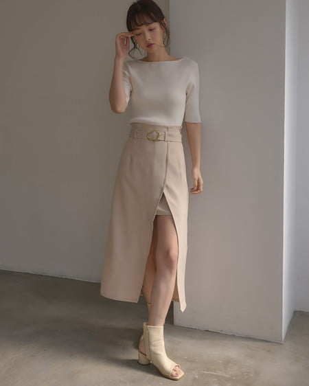 INGNI（イング） 変形バックルIラインスカート ﾍﾞｰｼﾞｭ