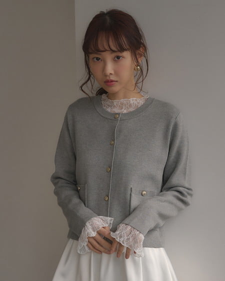 INGNI（イング） 金ボタンスポンディッシュニットカーディガン ｸﾞﾚｰ