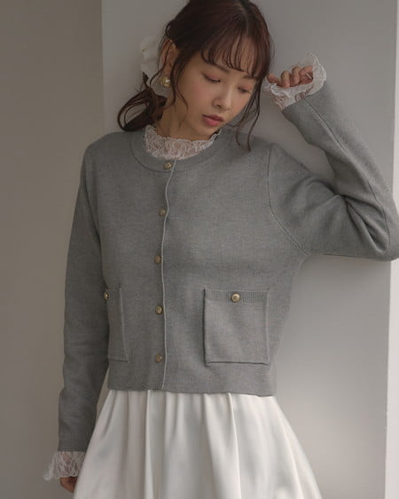 INGNI（イング） 金ボタンスポンディッシュニットカーディガン ｸﾞﾚｰ