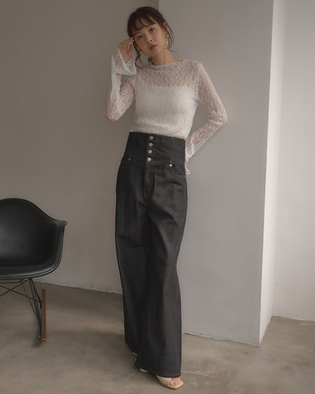 INGNI（イング） 2Wayハイウエストデニムパンツ(セットアップ対応) ｸﾛ