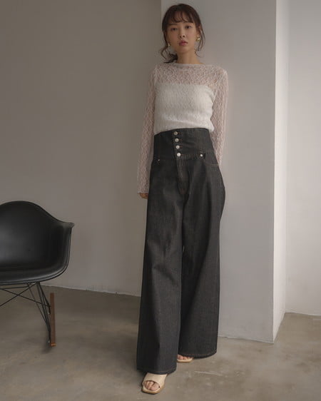 INGNI（イング） 2Wayハイウエストデニムパンツ(セットアップ対応) ｸﾛ