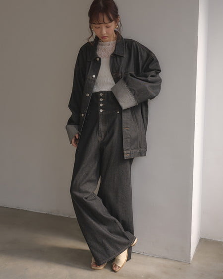 INGNI（イング） 2Wayハイウエストデニムパンツ(セットアップ対応) ｸﾛ