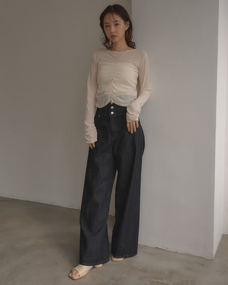 INGNI（イング） フロントギャザートップス ｵﾌﾎﾜｲﾄ